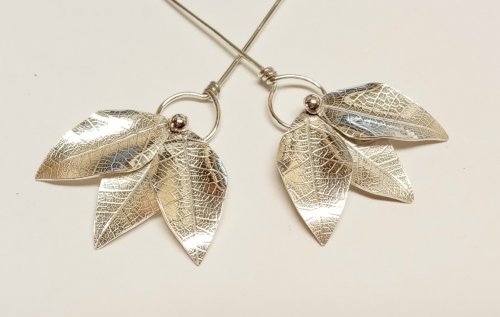 Judy Larson's Three Leaves Earrings - , Metalwork, Butane Torch, Soldering, Solder, triple leaf earrings